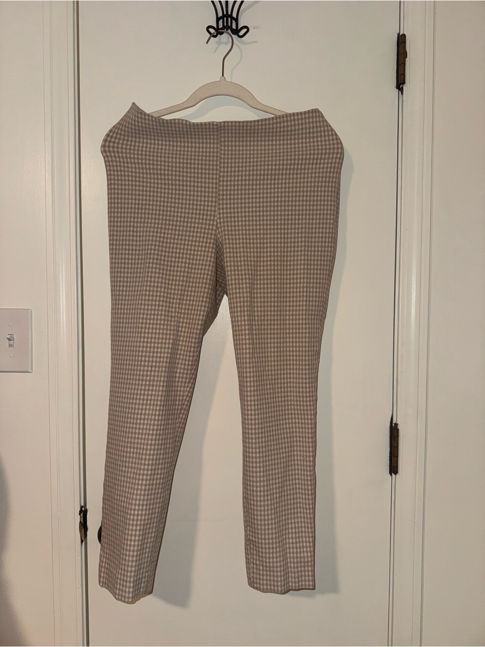 H&M Beige Checked Straight-Leg Pants